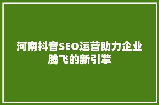 河南抖音SEO运营助力企业腾飞的新引擎