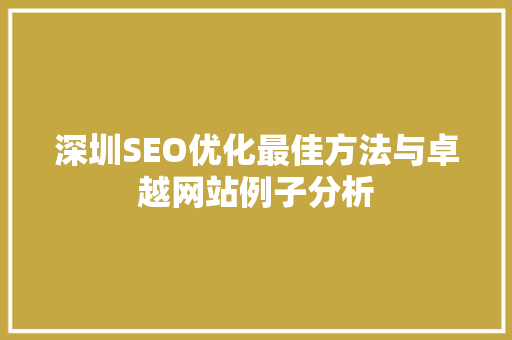 深圳SEO优化最佳方法与卓越网站例子分析
