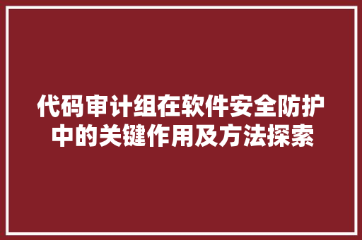 代码审计组在软件安全防护中的关键作用及方法探索