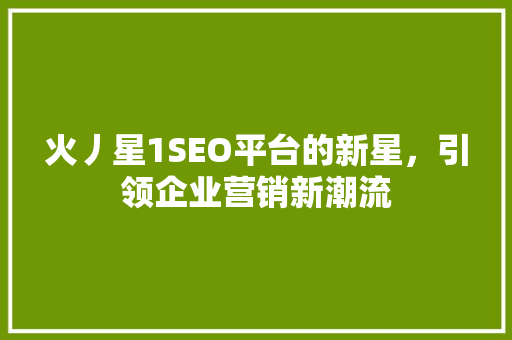 火丿星1SEO平台的新星，引领企业营销新潮流