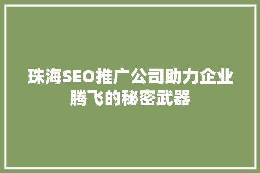 珠海SEO推广公司助力企业腾飞的秘密武器
