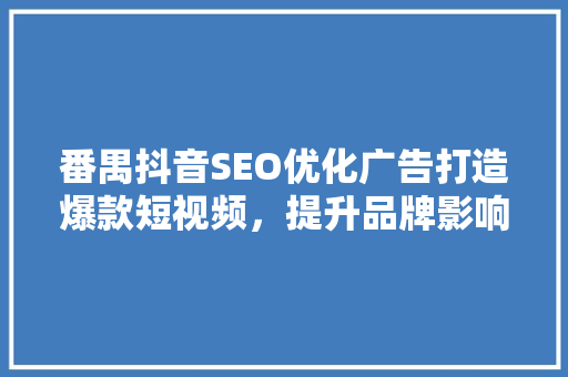 番禺抖音SEO优化广告打造爆款短视频，提升品牌影响力