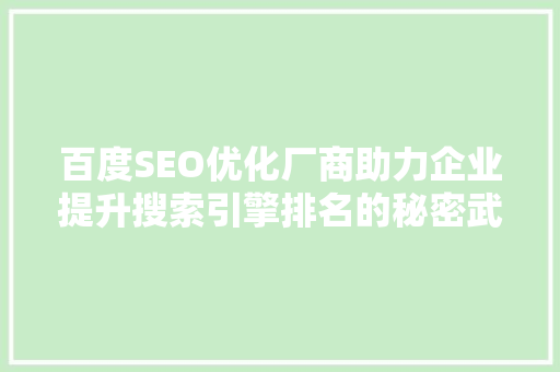 百度SEO优化厂商助力企业提升搜索引擎排名的秘密武器