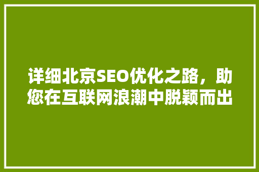 详细北京SEO优化之路，助您在互联网浪潮中脱颖而出