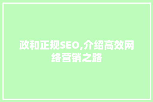 政和正规SEO,介绍高效网络营销之路