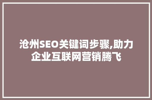 沧州SEO关键词步骤,助力企业互联网营销腾飞  第1张