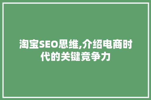 淘宝SEO思维,介绍电商时代的关键竞争力