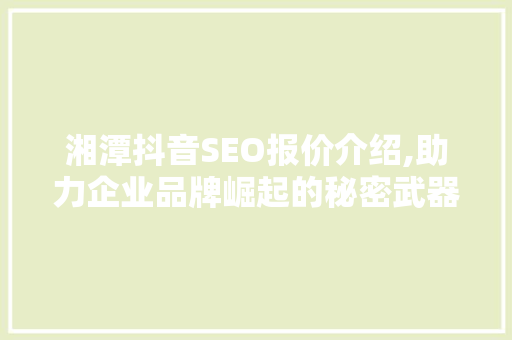 湘潭抖音SEO报价介绍,助力企业品牌崛起的秘密武器