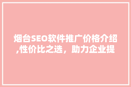 烟台SEO软件推广价格介绍,性价比之选，助力企业提升网络竞争力