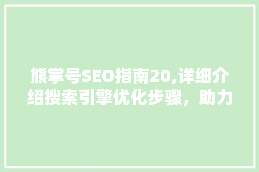 熊掌号SEO指南20,详细介绍搜索引擎优化步骤，助力内容创作者提升网站流量