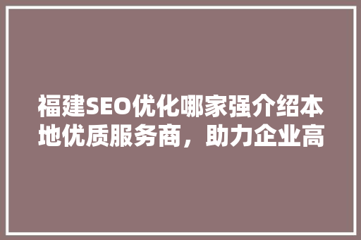 福建SEO优化哪家强介绍本地优质服务商，助力企业高效提升排名