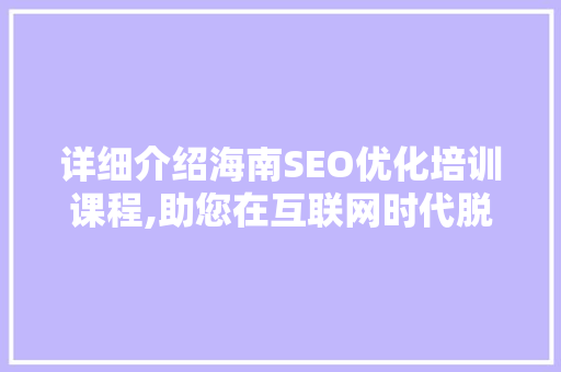 详细介绍海南SEO优化培训课程,助您在互联网时代脱颖而出