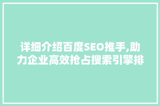 详细介绍百度SEO推手,助力企业高效抢占搜索引擎排名