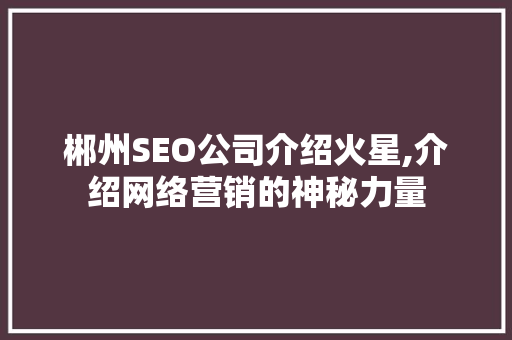 郴州SEO公司介绍火星,介绍网络营销的神秘力量