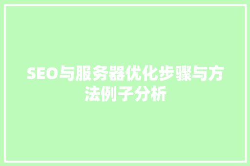 SEO与服务器优化步骤与方法例子分析  第1张