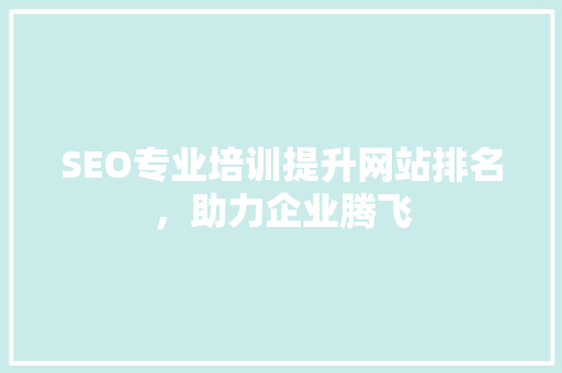 SEO专业培训提升网站排名，助力企业腾飞