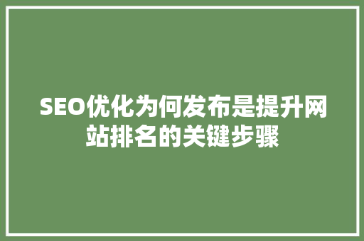 SEO优化为何发布是提升网站排名的关键步骤  第1张