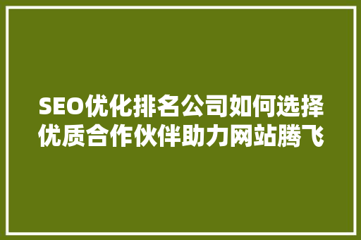 SEO优化排名公司如何选择优质合作伙伴助力网站腾飞