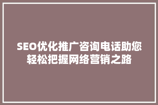 SEO优化推广咨询电话助您轻松把握网络营销之路