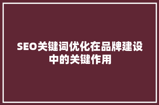 SEO关键词优化在品牌建设中的关键作用