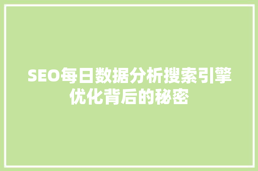 SEO每日数据分析搜索引擎优化背后的秘密