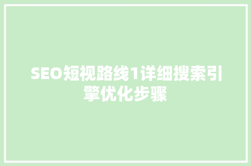 SEO短视路线1详细搜索引擎优化步骤