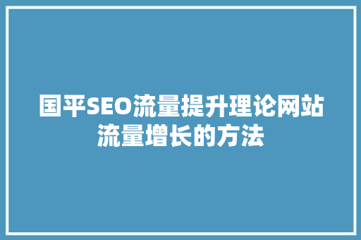 国平SEO流量提升理论网站流量增长的方法