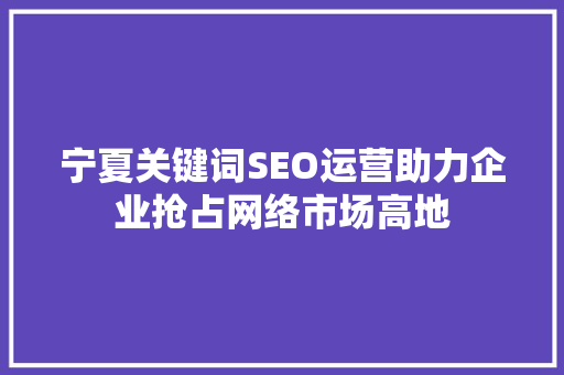 宁夏关键词SEO运营助力企业抢占网络市场高地