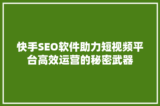 快手SEO软件助力短视频平台高效运营的秘密武器