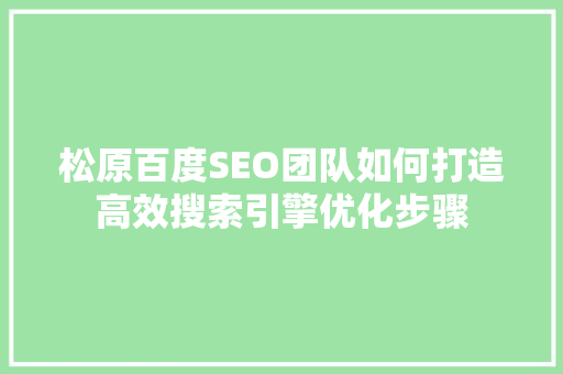松原百度SEO团队如何打造高效搜索引擎优化步骤