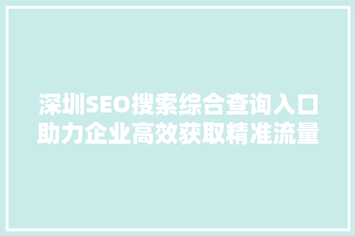 深圳SEO搜索综合查询入口助力企业高效获取精准流量