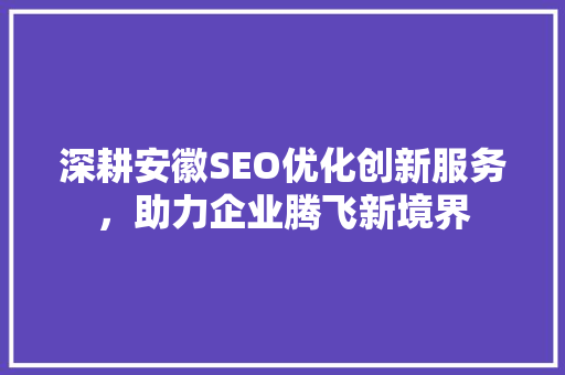 深耕安徽SEO优化创新服务，助力企业腾飞新境界