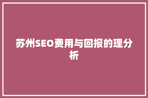 苏州SEO费用与回报的理分析