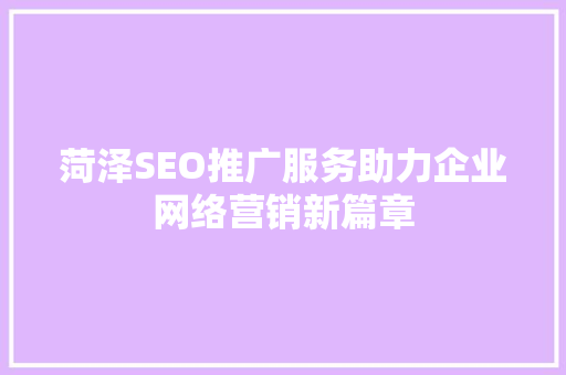 菏泽SEO推广服务助力企业网络营销新篇章