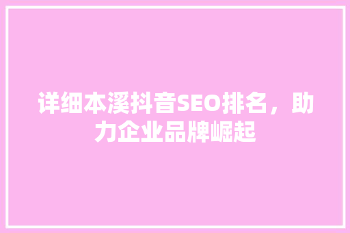 详细本溪抖音SEO排名，助力企业品牌崛起