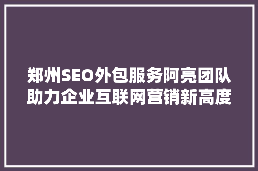 郑州SEO外包服务阿亮团队助力企业互联网营销新高度