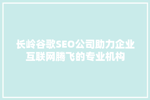 长岭谷歌SEO公司助力企业互联网腾飞的专业机构
