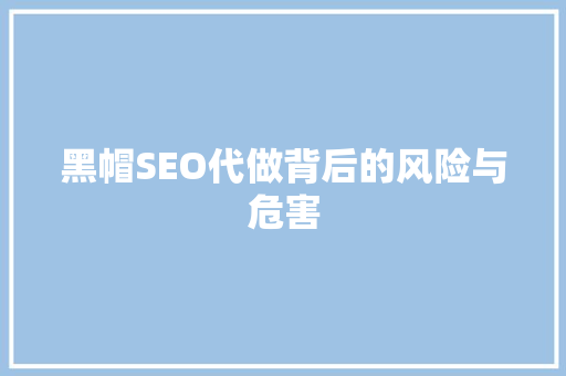 黑帽SEO代做背后的风险与危害