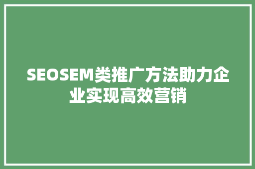 SEOSEM类推广方法助力企业实现高效营销
