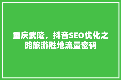 重庆武隆，抖音SEO优化之路旅游胜地流量密码