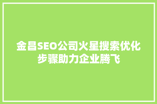 金昌SEO公司火星搜索优化步骤助力企业腾飞