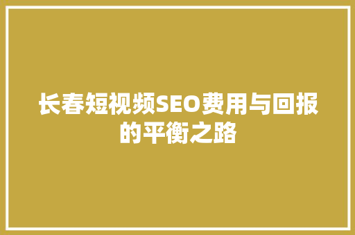 长春短视频SEO费用与回报的平衡之路