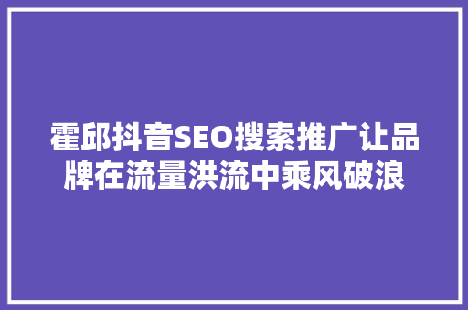霍邱抖音SEO搜索推广让品牌在流量洪流中乘风破浪  第1张