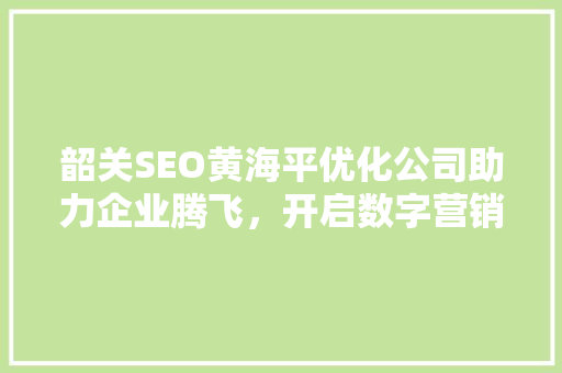 韶关SEO黄海平优化公司助力企业腾飞，开启数字营销新篇章