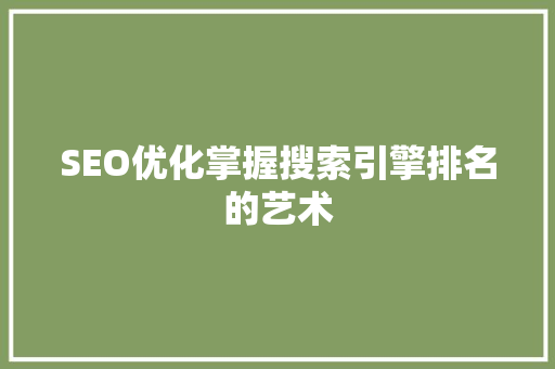 SEO优化掌握搜索引擎排名的艺术