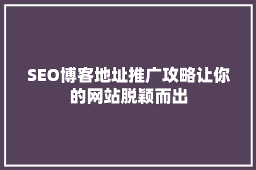 SEO博客地址推广攻略让你的网站脱颖而出