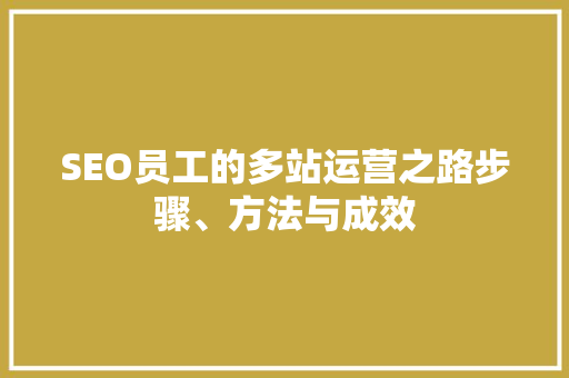 SEO员工的多站运营之路步骤、方法与成效