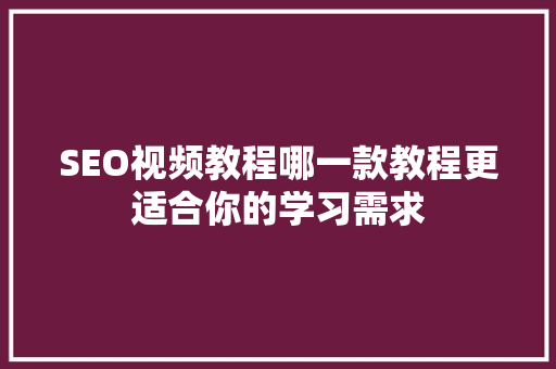 SEO视频教程哪一款教程更适合你的学习需求  第1张
