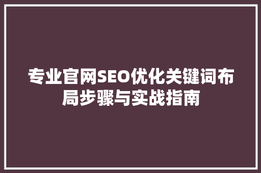 专业官网SEO优化关键词布局步骤与实战指南