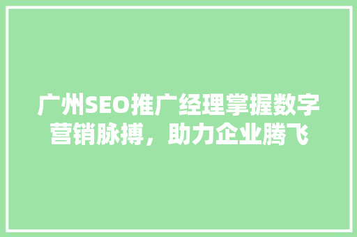 广州SEO推广经理掌握数字营销脉搏，助力企业腾飞